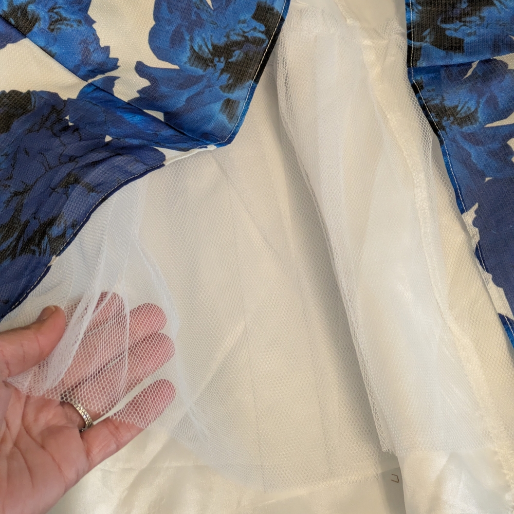 NWT Adrianna Papell One Shoulder Floral Dress Size 14 Royal Ivory Blue MSRP $229 - Picture 10 of 15